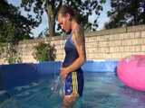 Get a new video with Sandra enjoying the Summer in the Garden with Table-Tennis and a Pool in her shiny nylon Shorts 9