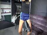 Watch Sandra bound and gagged in her shiny nylon Shorts riding a wooden Pony 5