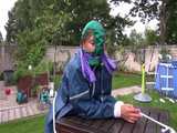 Watch Sandra beeing bound, gagged with a Pantyhood in her oldschool Rainsuit  5
