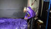 Watch Maly preparing and enjoying her shiny nylon Bedsheets in her Shiny nylon Downwear 10